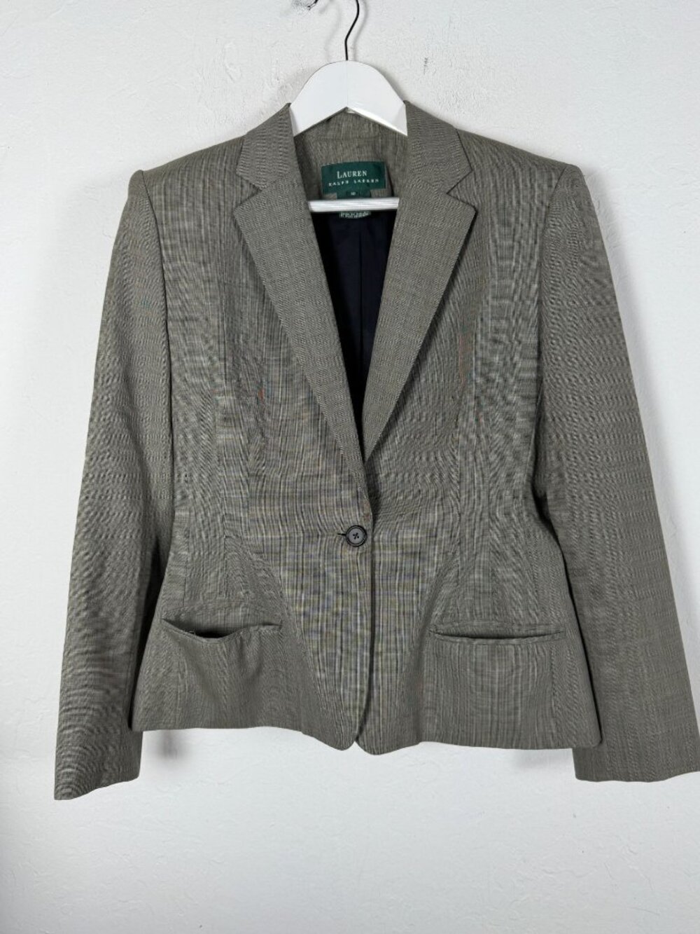 Lauren Ralph Lauren Women's Blazer Size 10 Gray Plaid Wool Single Button Career